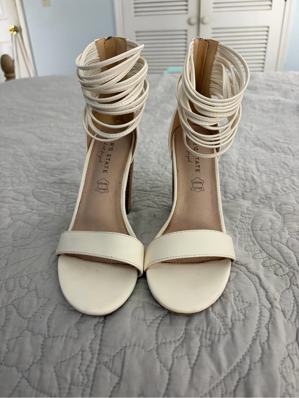 Altar'd State Cream Wrap-Ankle Heeled Sandals